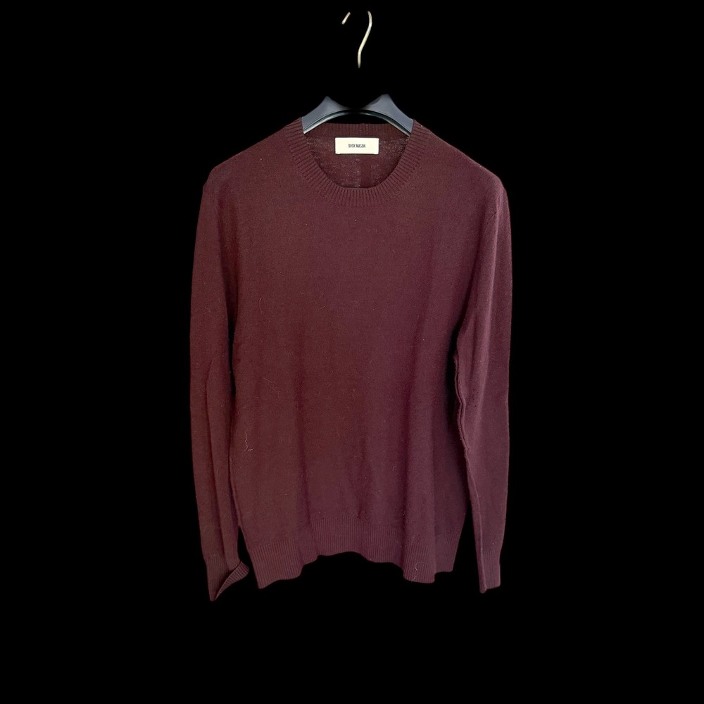 Buck Mason Crew Neck Long Sleeve Knit Sweater Burgundy Red Small Holes